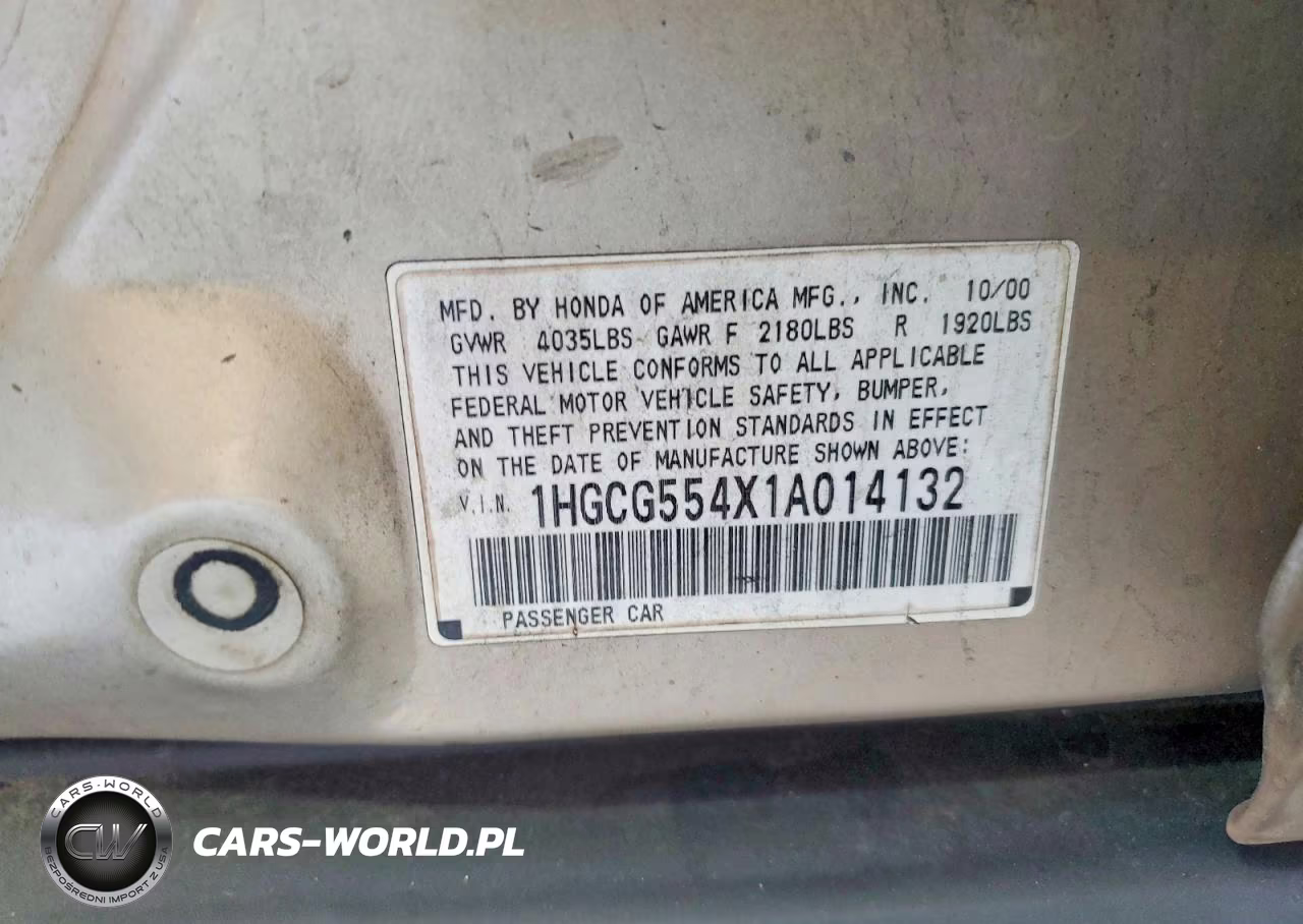 2001 Honda Accord Lx VIN:1HGCG554X1A014132 - 13