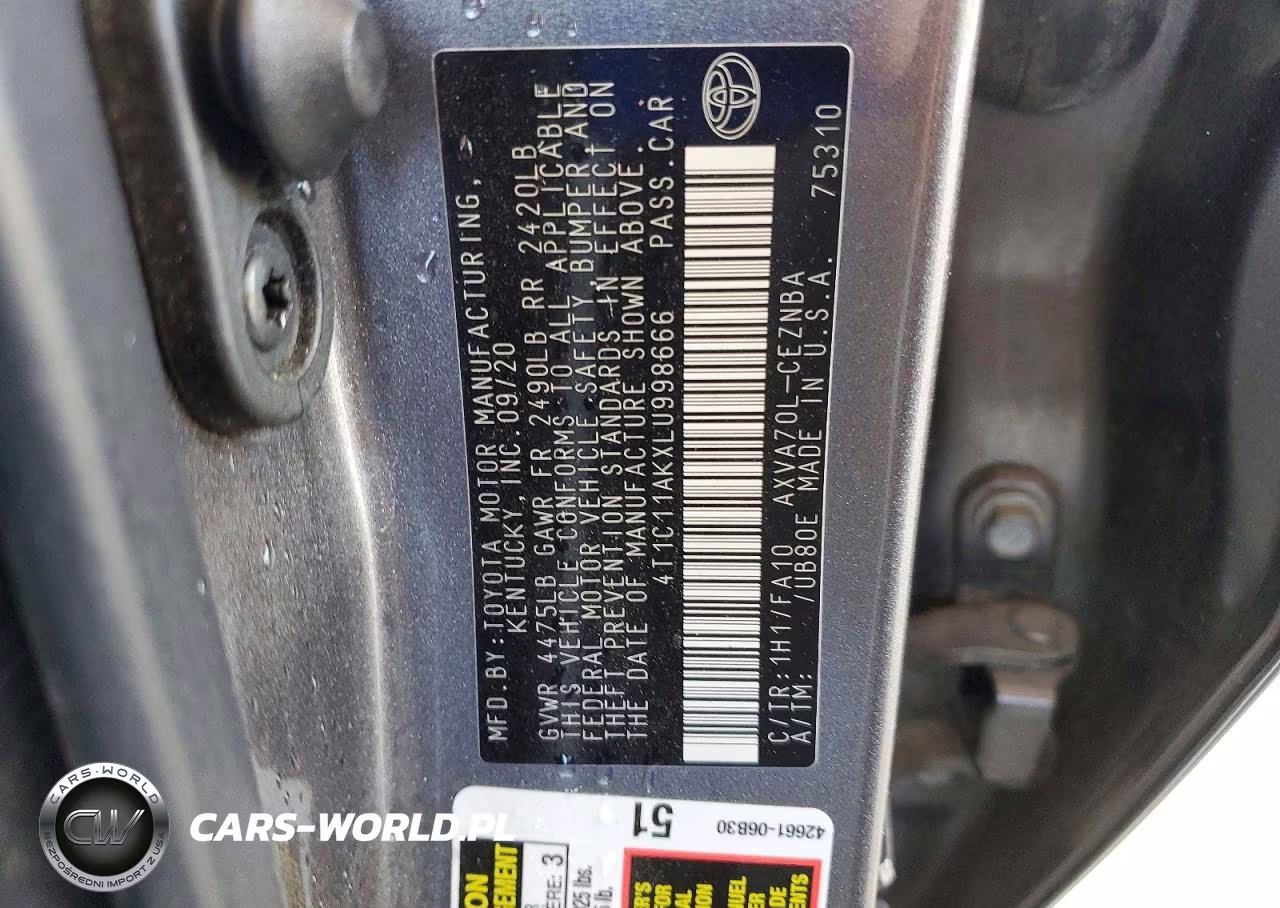 2020 Toyota Camry Le VIN:4T1C11AKXLU998666 - 12