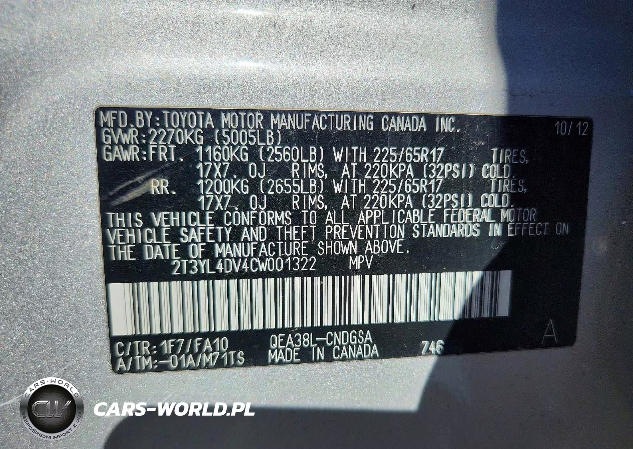 2012 Toyota Rav4 Ev Base VIN:2T3YL4DV4CW001322 - 13