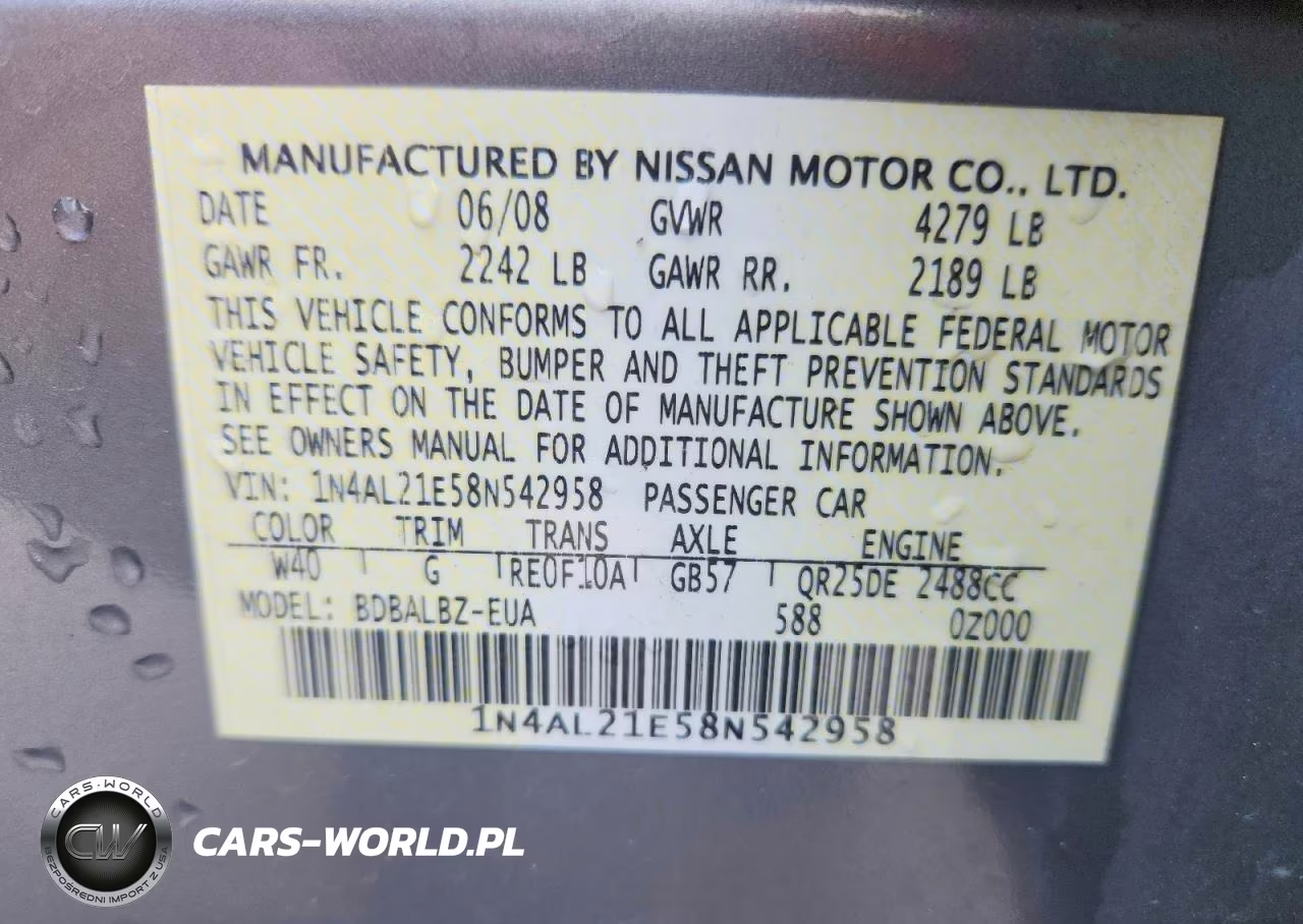 2008 Nissan Altima 2.5 VIN:1N4AL21E58N542958 - 12
