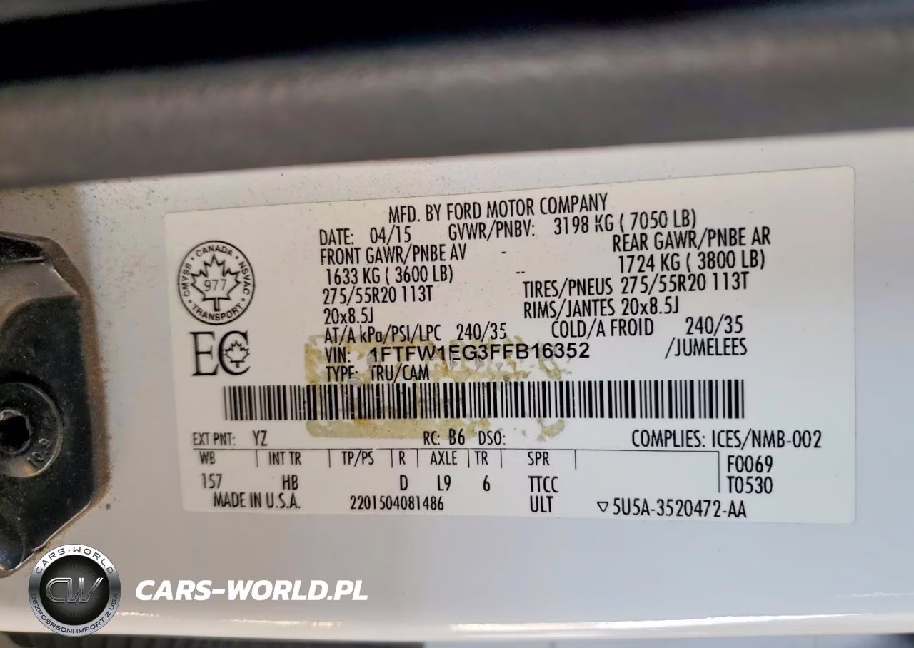 2015 Ford F150 Supercrew VIN:1FTFW1EG3FFB16352 - 12