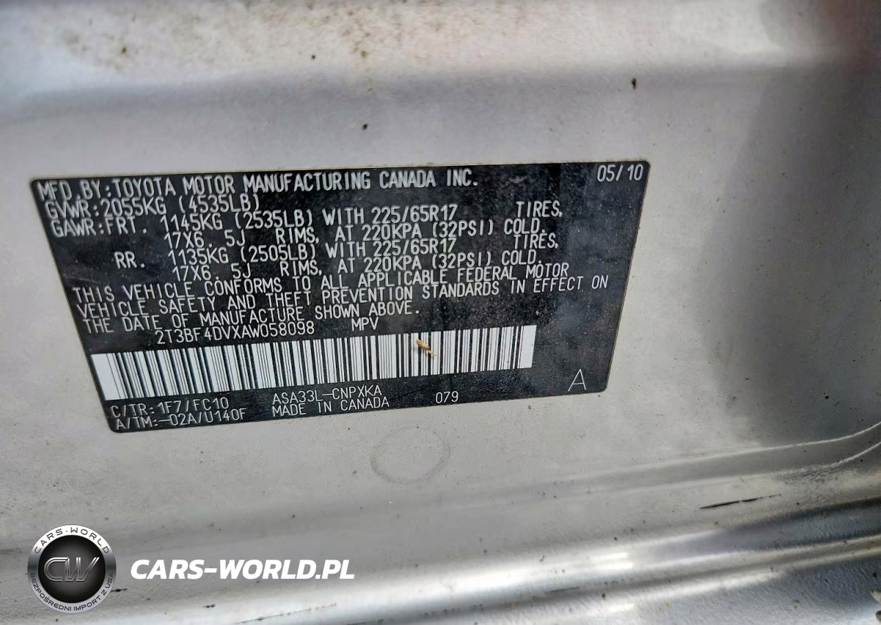 2010 Toyota Rav4 Base VIN:2T3BF4DVXAW058098 - 13