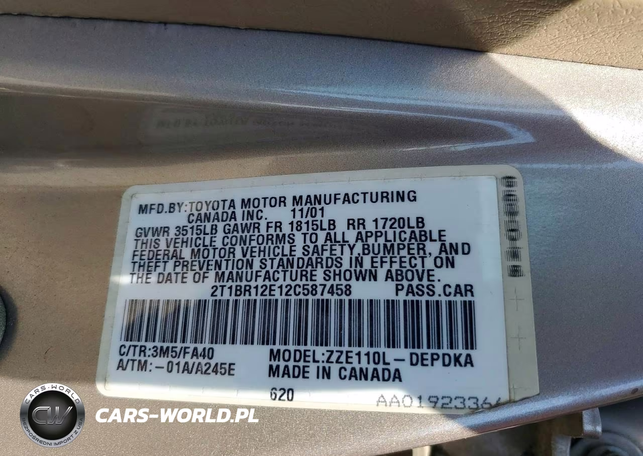 2002 Toyota Corolla Le VIN:2T1BR12E12C587458 - 12