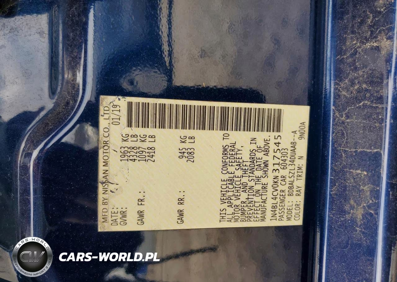 2019 Nissan Altima Sr VIN:1N4BL4CV0KN317545 - 12