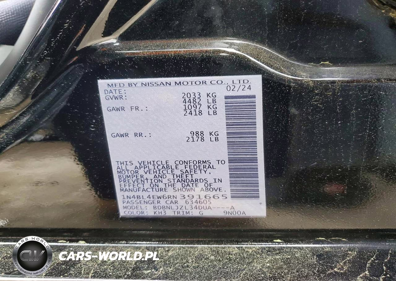 2024 Nissan Altima Sl VIN:1N4BL4EW6RN391665 - 13