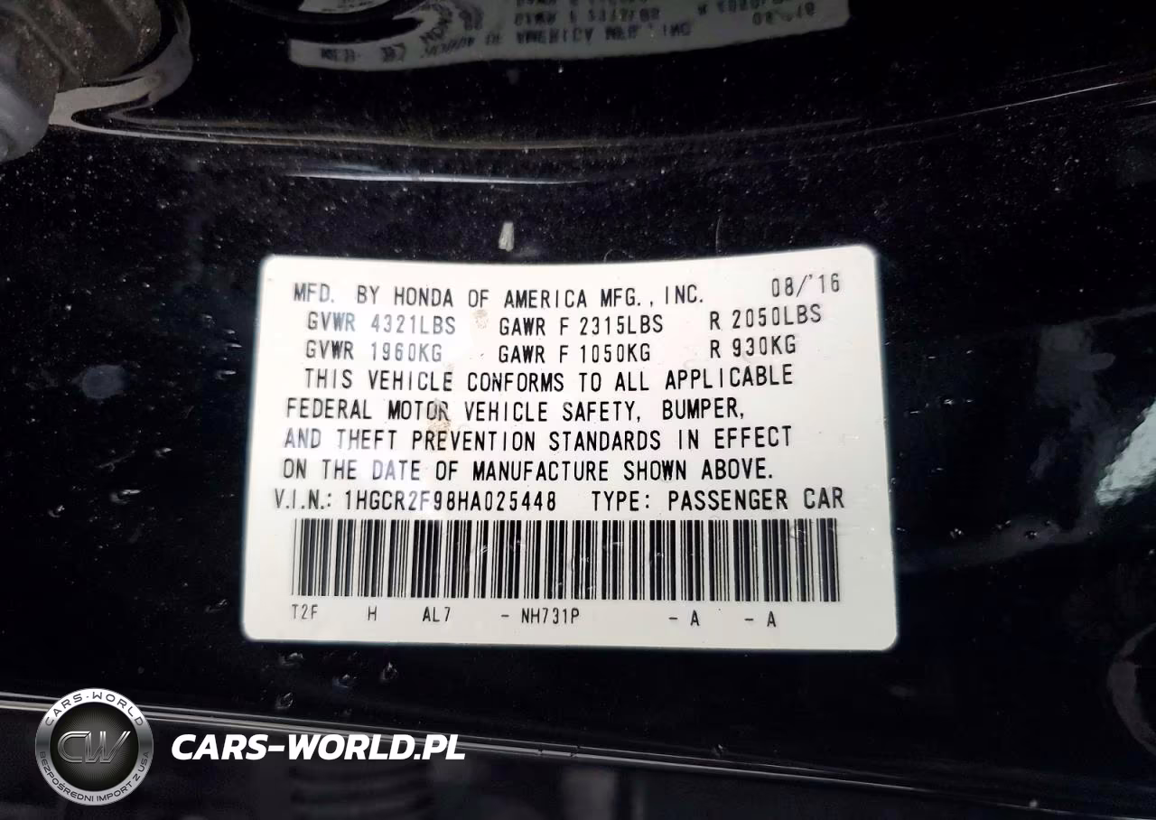 2017 Honda Accord Exl VIN:1HGCR2F98HA025448 - 12