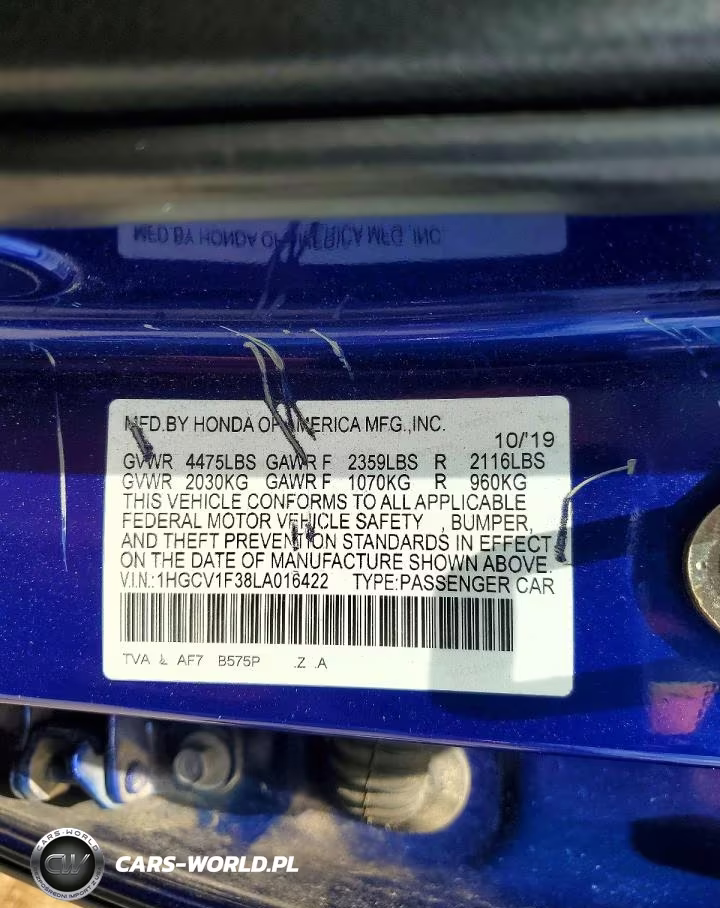 2020 Honda Accord Sport VIN:1HGCV1F38LA016422 - 12