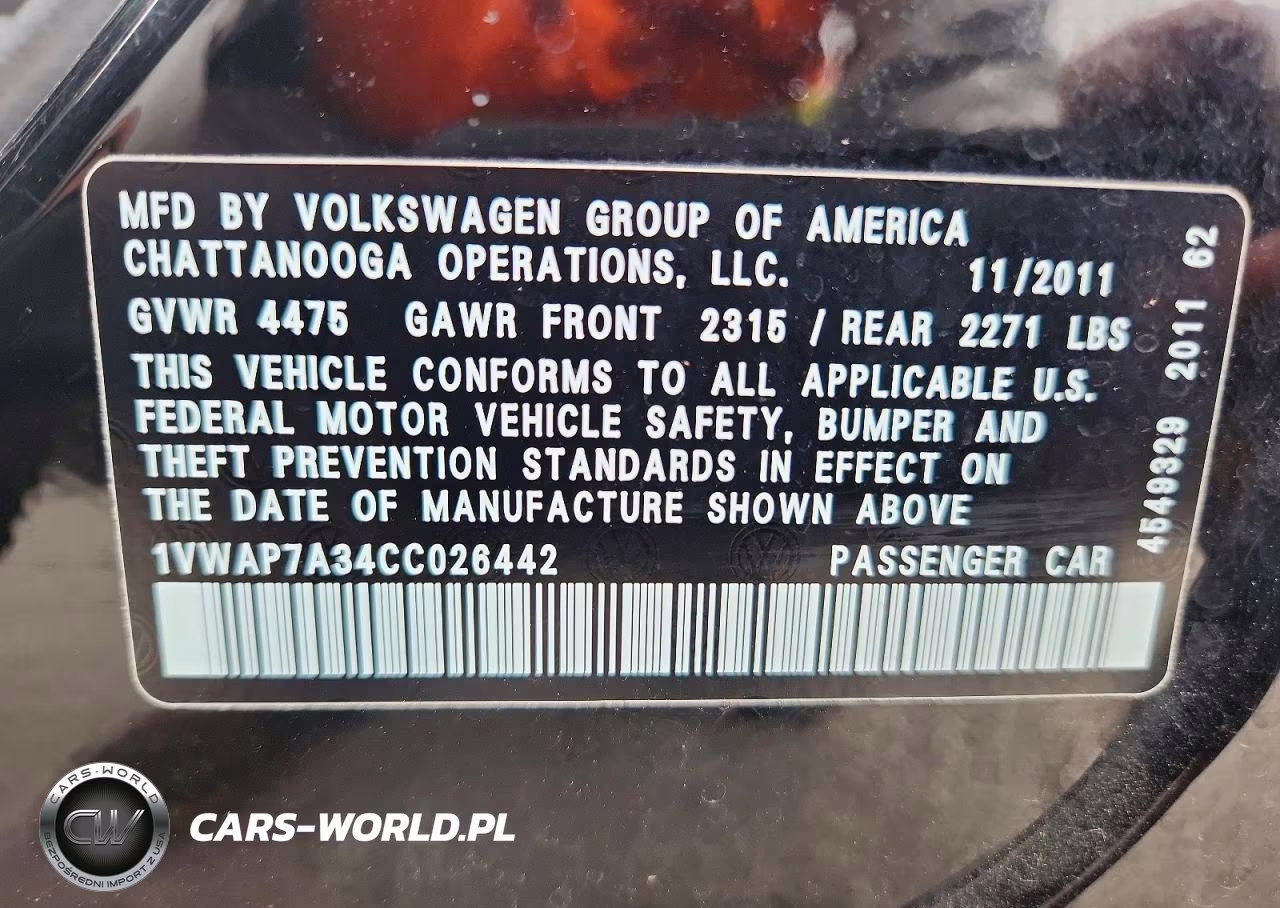2012 Volkswagen Passat S VIN:1VWAP7A34CC026442 - 13