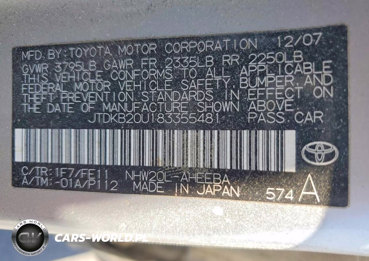 2008 Toyota Prius Base VIN:JTDKB20U183355481 - 12