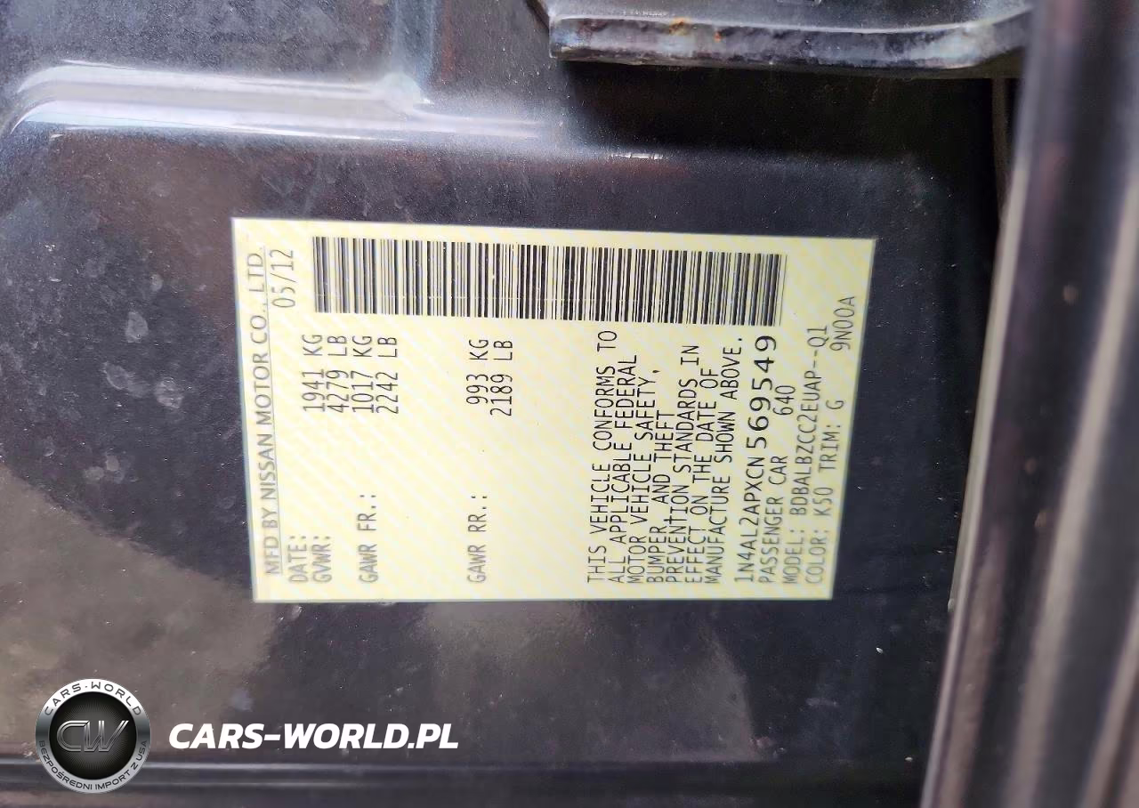 2012 Nissan Altima 2.5 VIN:1N4AL2APXCN569549 - 12