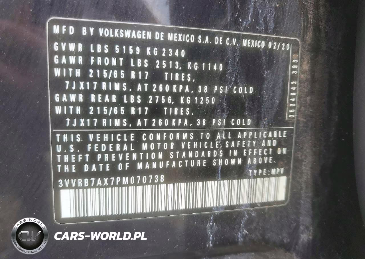 2023 Volkswagen Tiguan S VIN:3VVRB7AX7PM070738 - 13