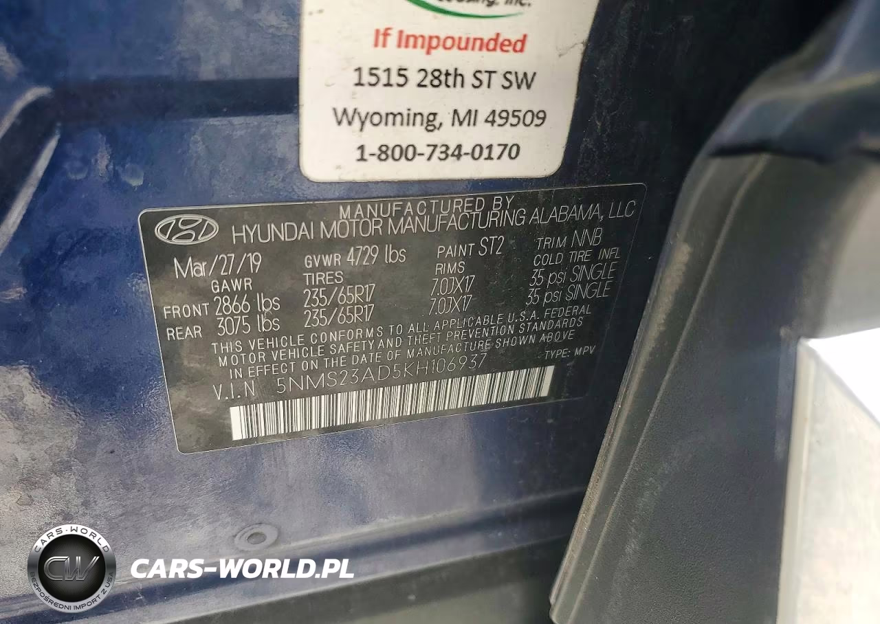 2019 Hyundai Santa Fe Se VIN:5NMS23AD5KH106937 - 13