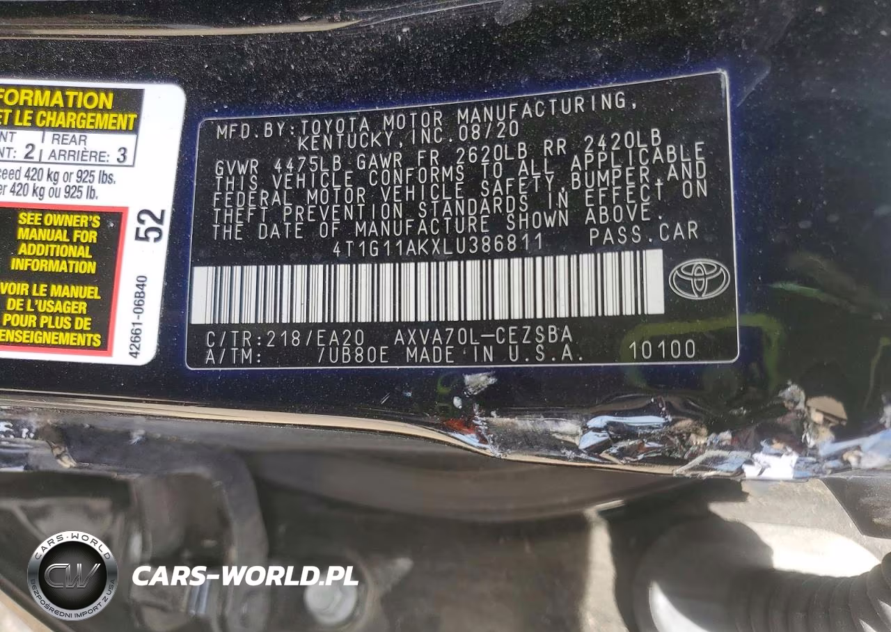 2020 Toyota Camry Se VIN:4T1G11AKXLU386811 - 12