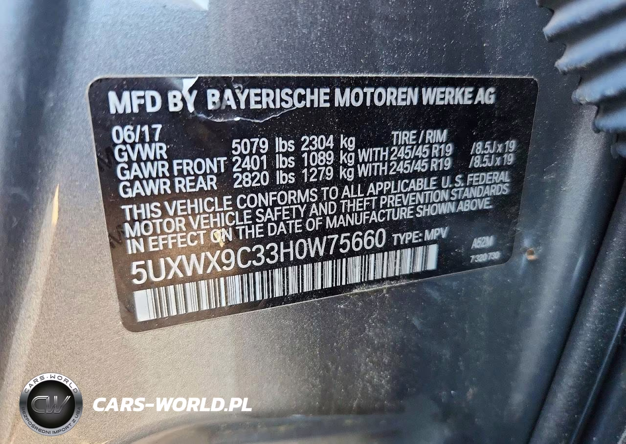 2017 BMW X3 xDrive28I VIN:5UXWX9C33H0W75660 - 13