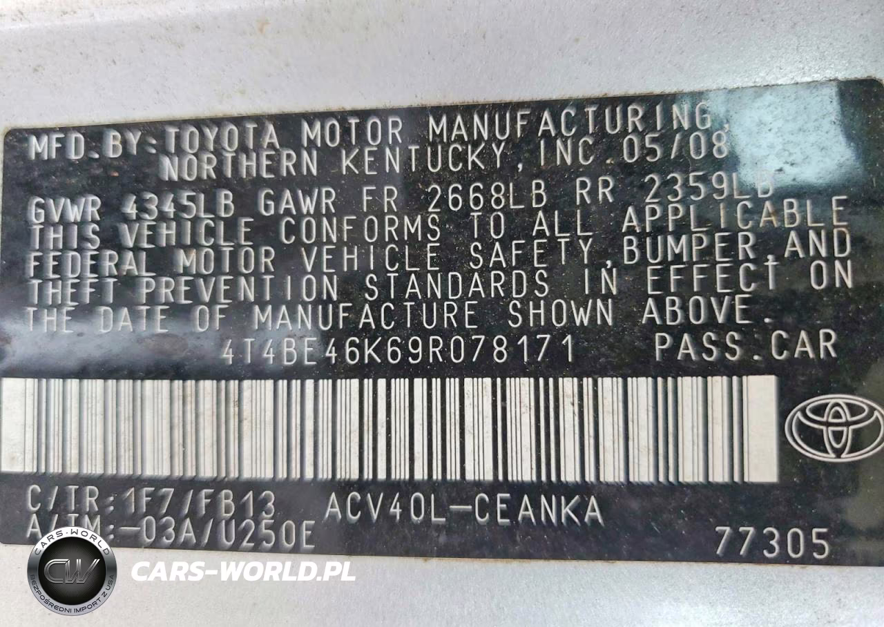 2009 Toyota Camry Le VIN:4T4BE46K69R078171 - 12