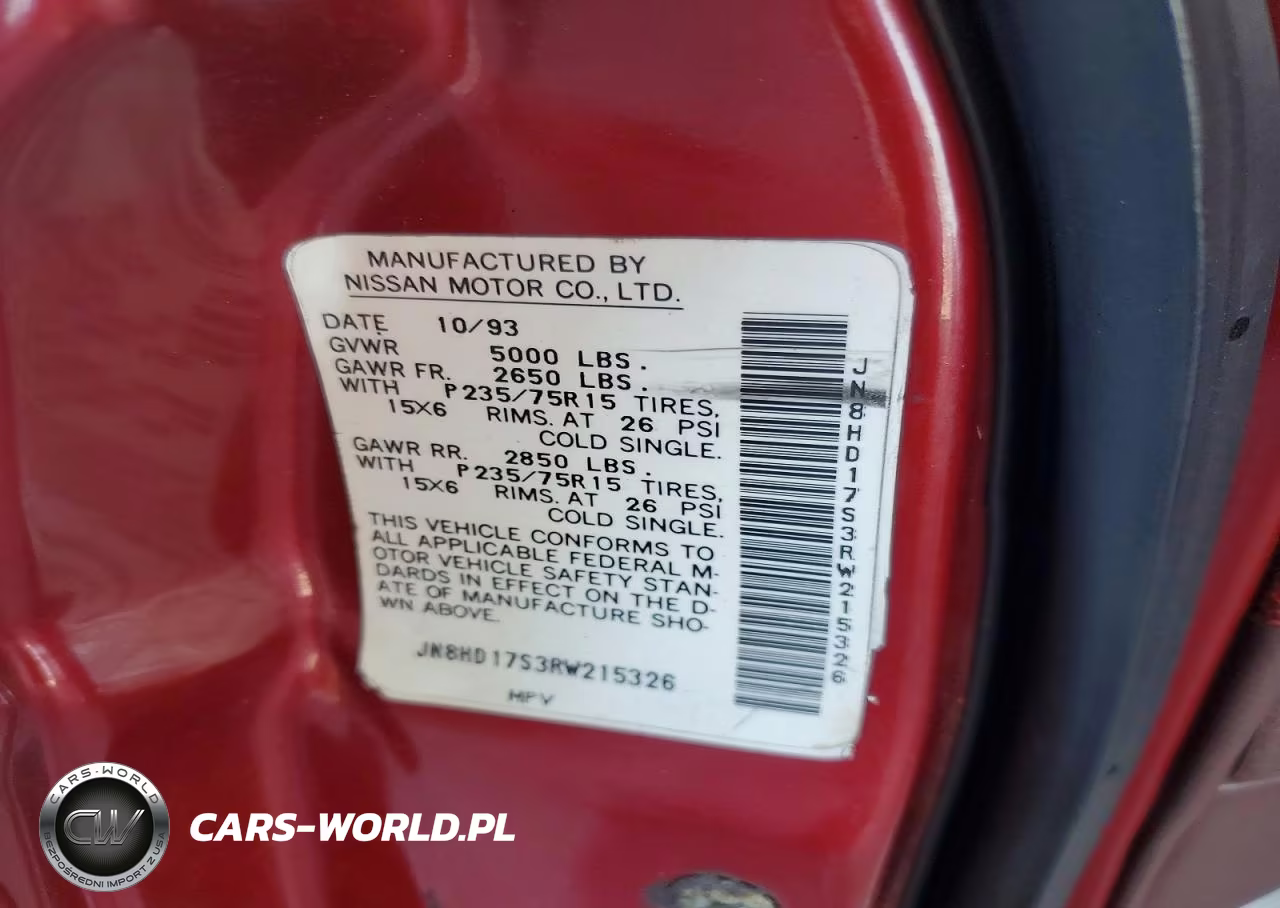 1994 Nissan Pathfinder Xe VIN:JN8HD17S3RW215326 - 12