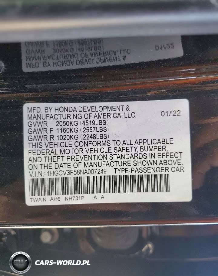 2022 Honda Accord Hybrid Exl VIN:1HGCV3F58NA007249 - 12
