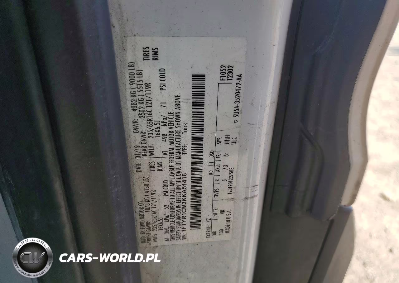2019 Ford Transit T-250 VIN:1FTYR1CM3KKA51416 - 13