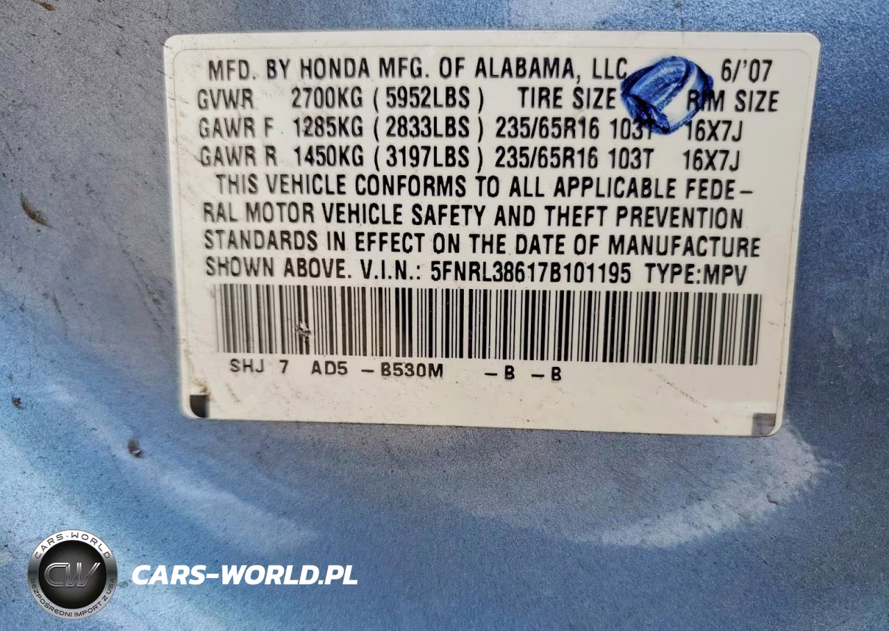 2007 Honda Odyssey Exl VIN:5FNRL38617B101195 - 14