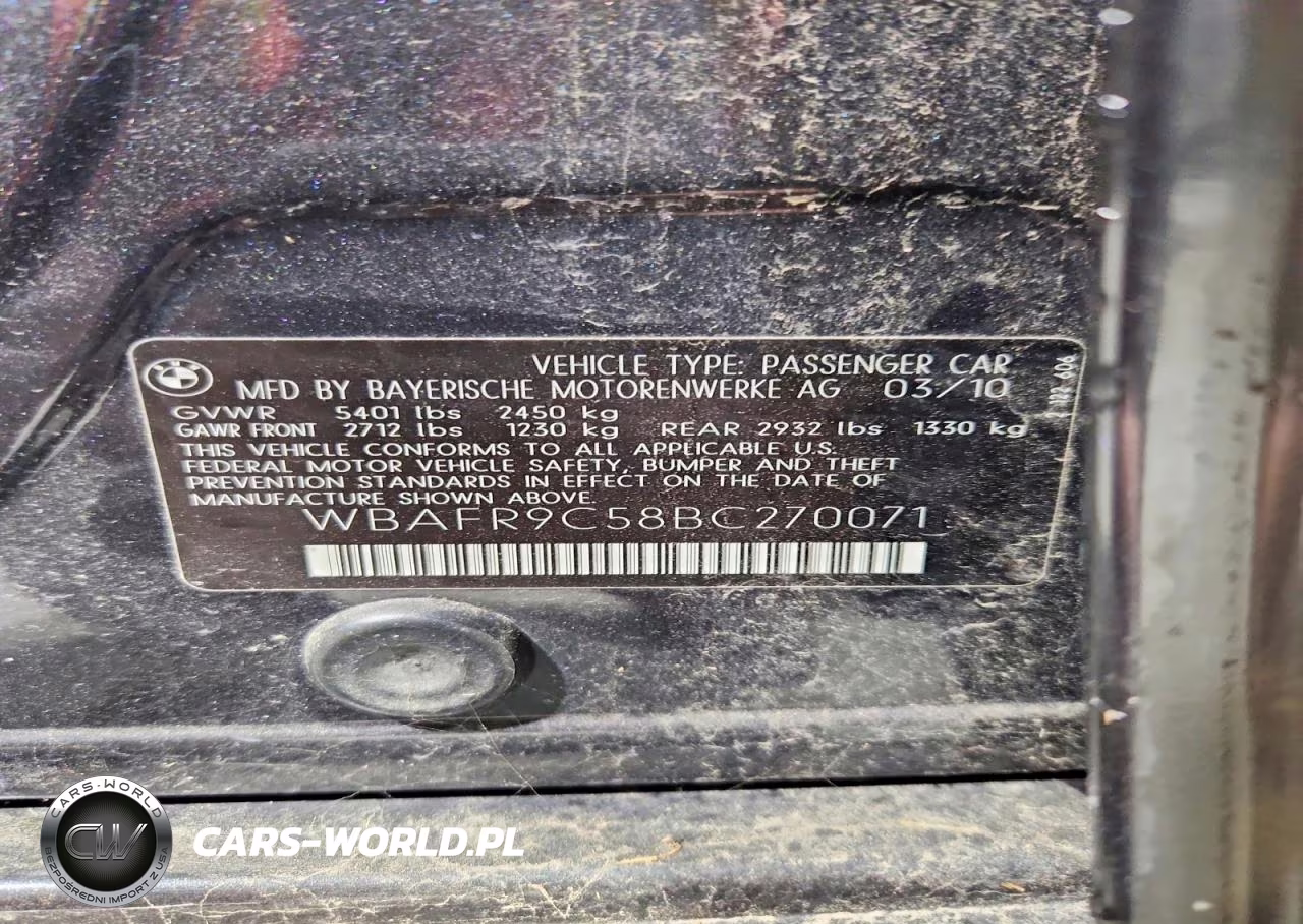 2011 BMW 550I VIN:WBAFR9C58BC270071 - 12