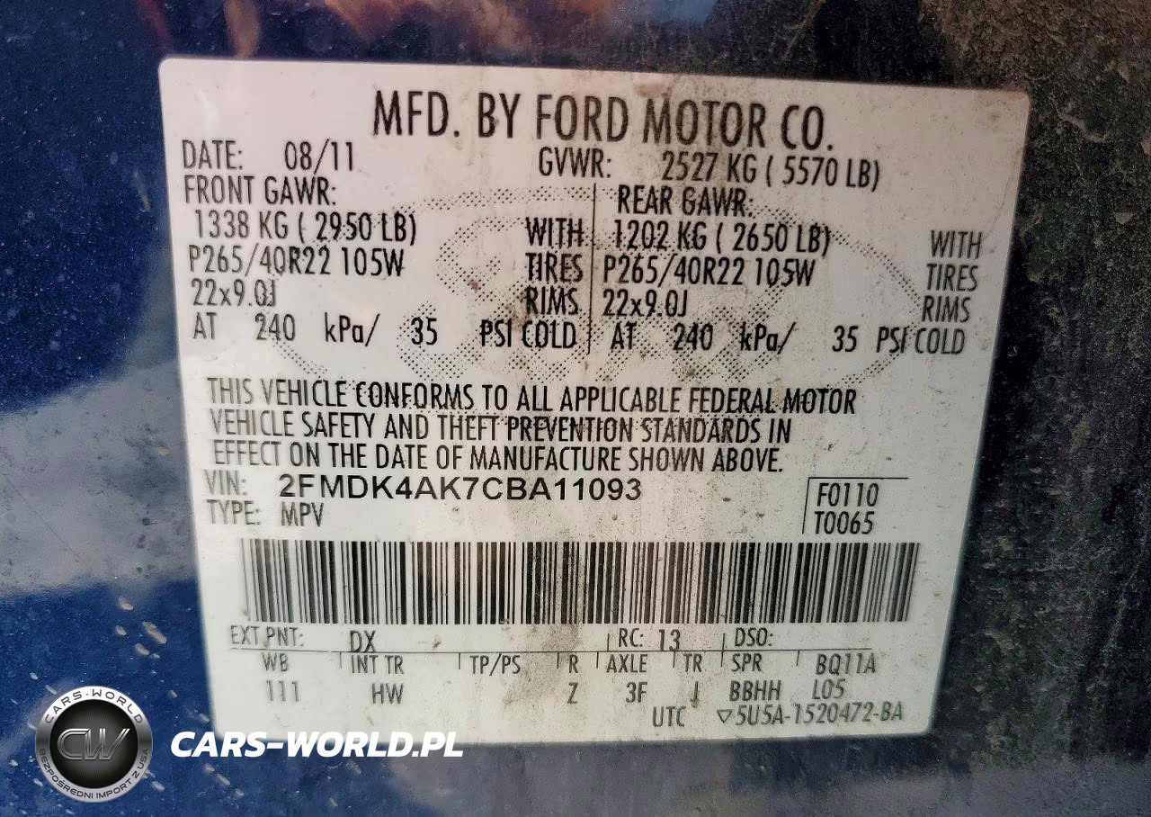 2012 Ford Edge Sport VIN:2FMDK4AK7CBA11093 - 13