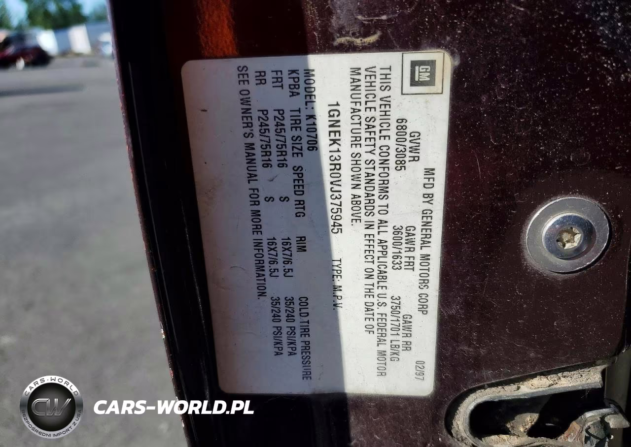 1997 Chevrolet Tahoe K1500 VIN:1GNEK13R0VJ375945 - 12
