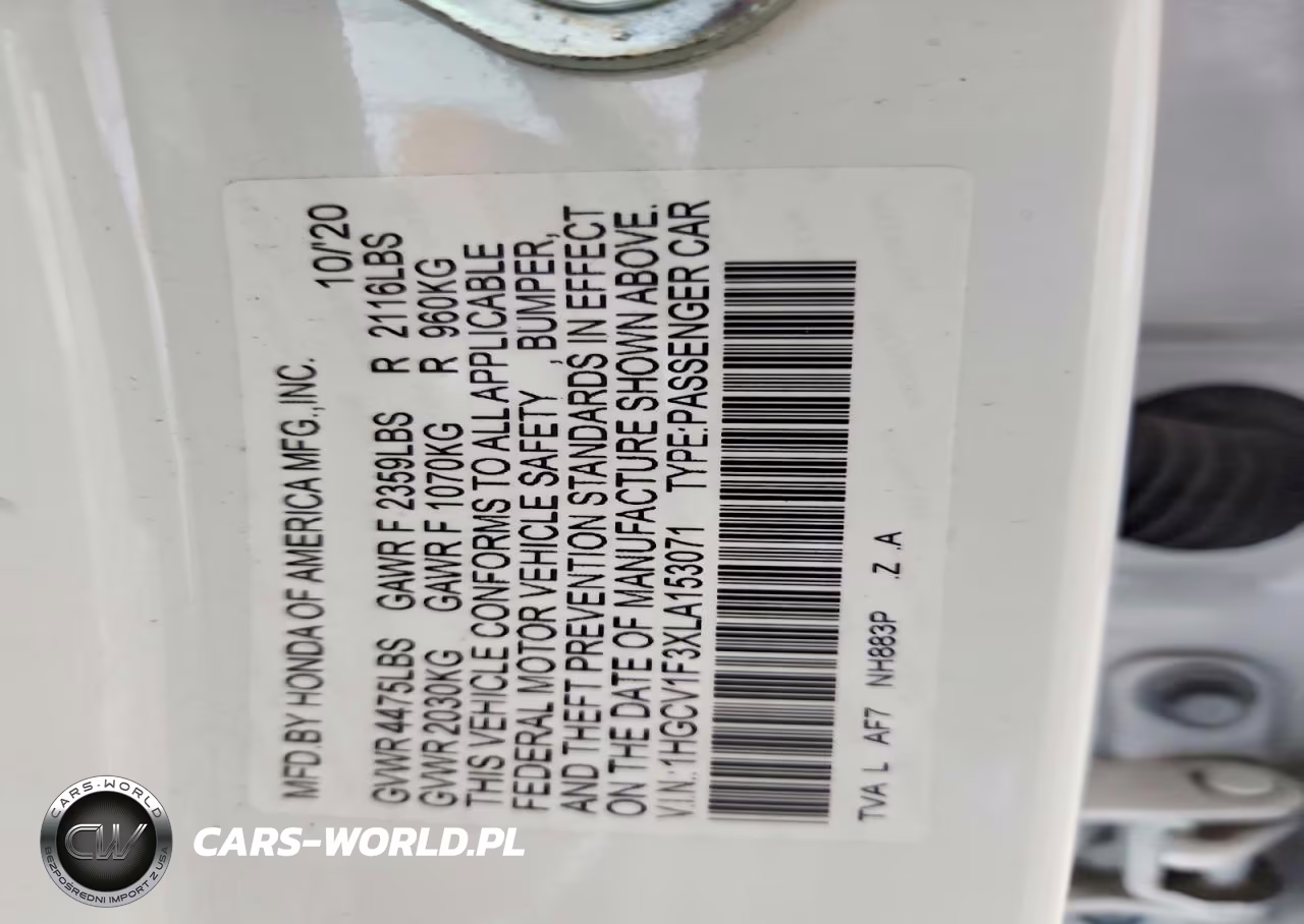 2020 Honda Accord Sport VIN:1HGCV1F3XLA153071 - 12