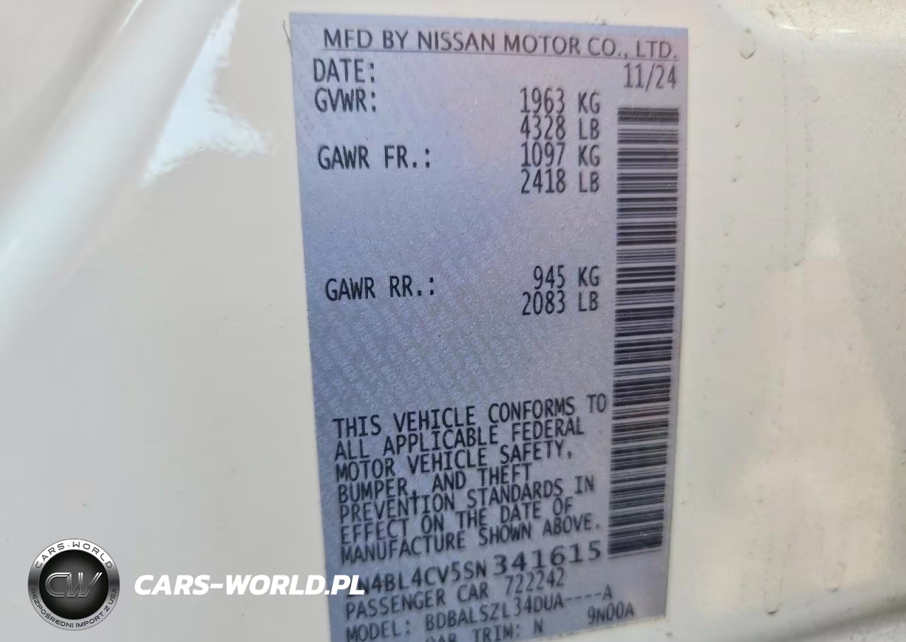 2025 Nissan Altima Sr VIN:1N4BL4CV5SN341615 - 12