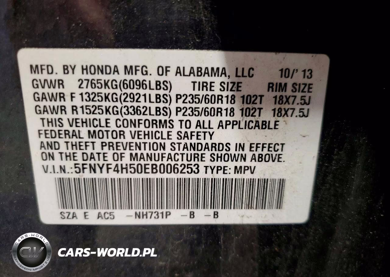 2014 Honda Pilot Exl VIN:5FNYF4H50EB006253 - 13