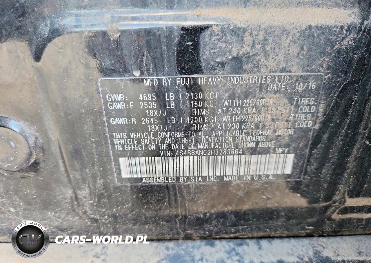 2017 Subaru Outback 2.5I Limited VIN:4S4BSANC2H3283664 - 12