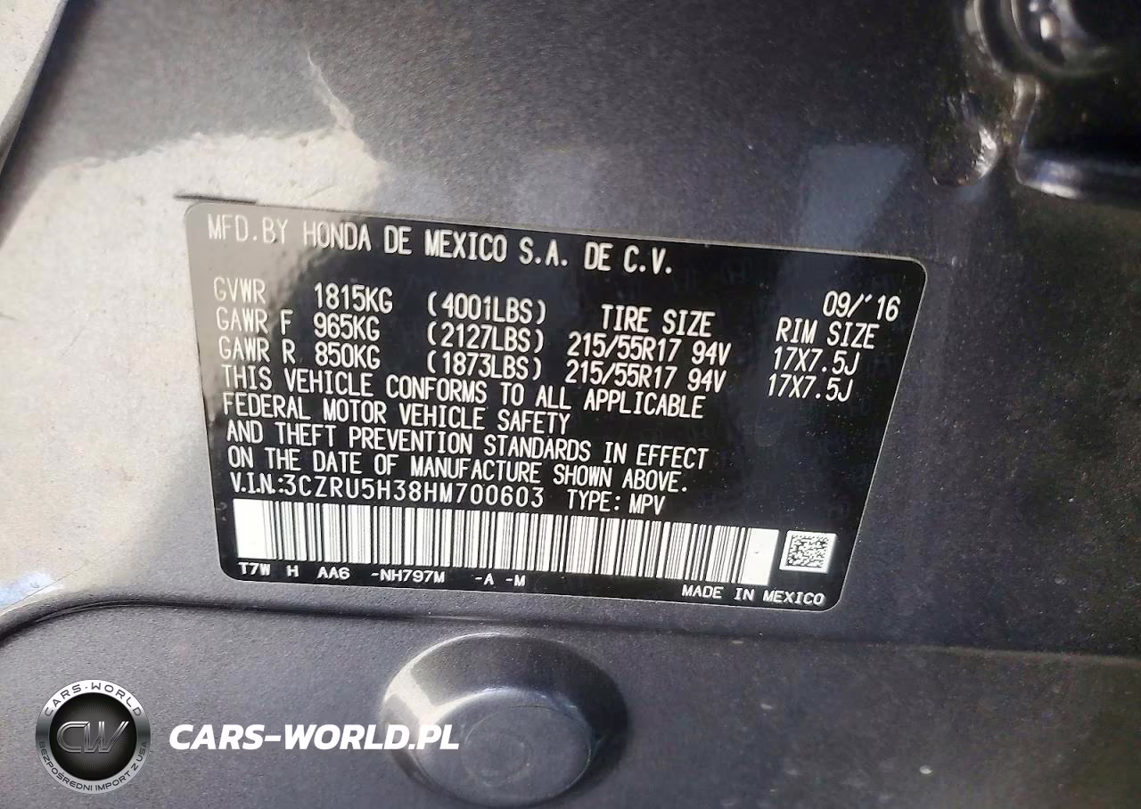 2017 Honda Hr-V Lx VIN:3CZRU5H38HM700603 - 12