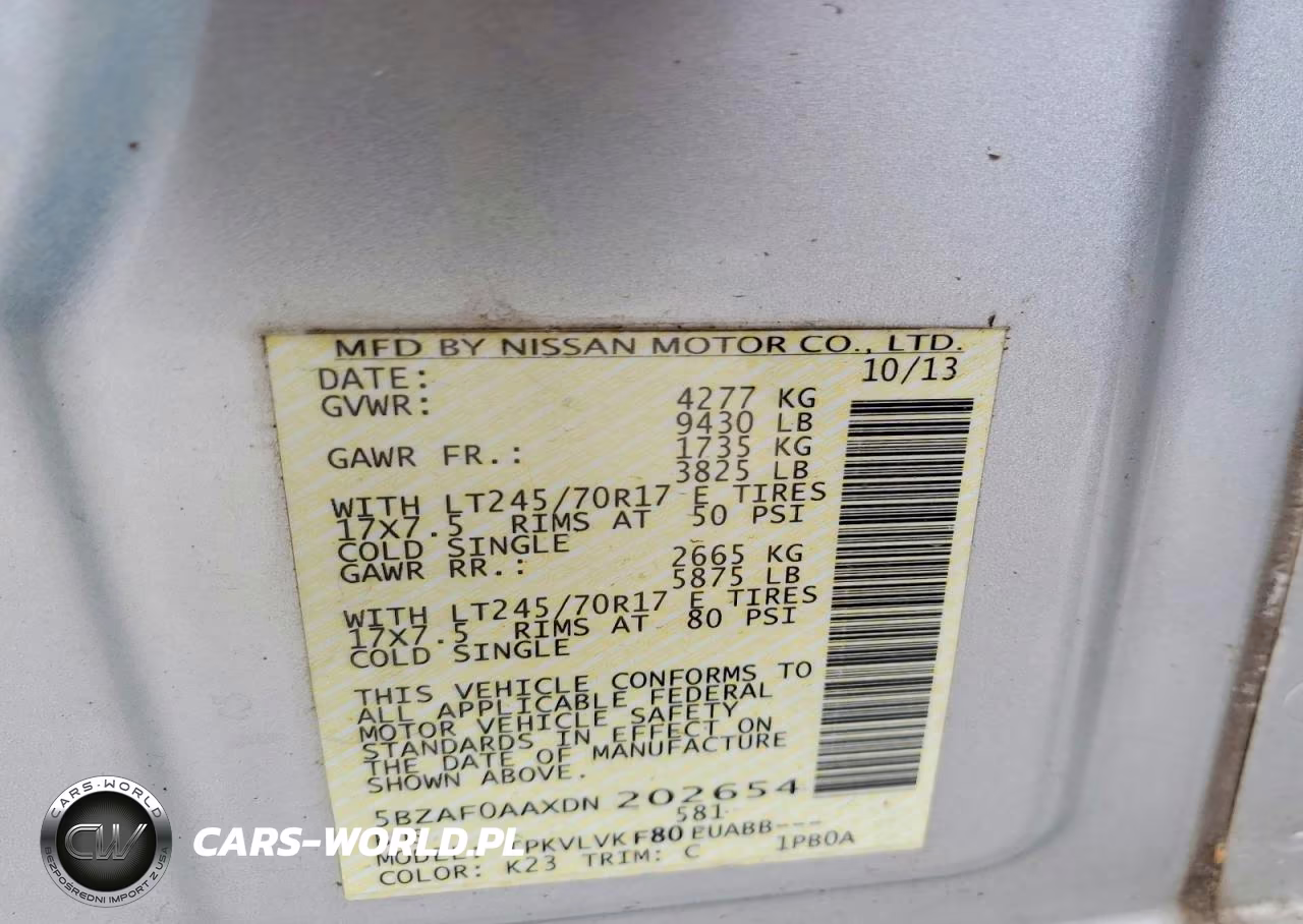 2013 Nissan Nv 3500 Hd S VIN:5BZAF0AAXDN202654 - 12