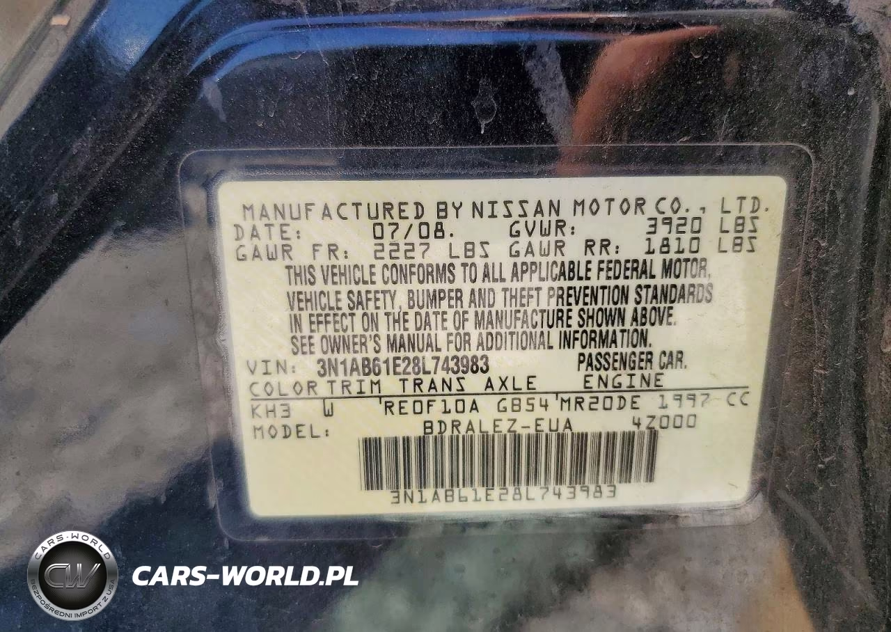 2008 Nissan Sentra S Manual VIN:3N1AB61E28L743983 - 12