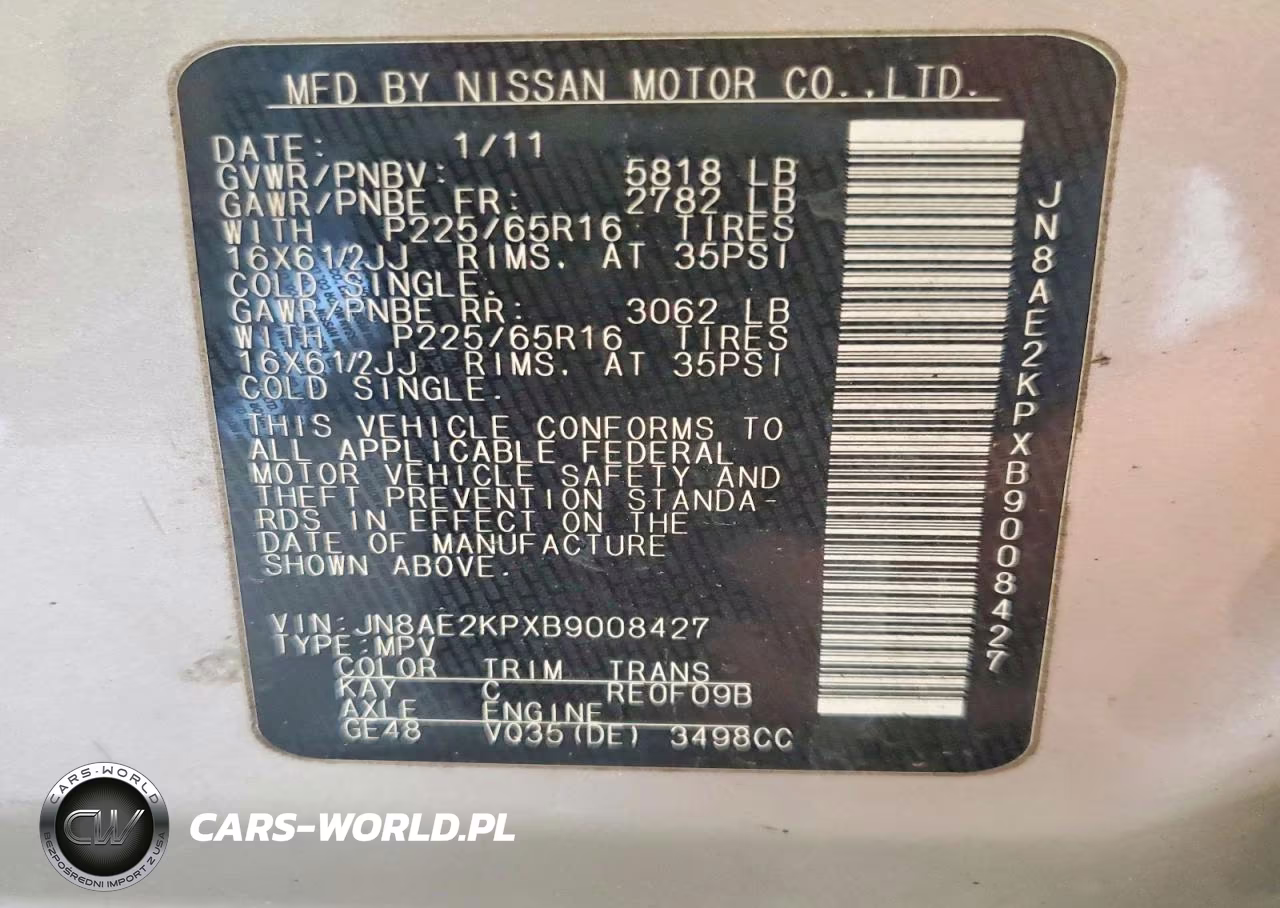 2011 Nissan Quest 3.5 S VIN:JN8AE2KPXB9008427 - 13