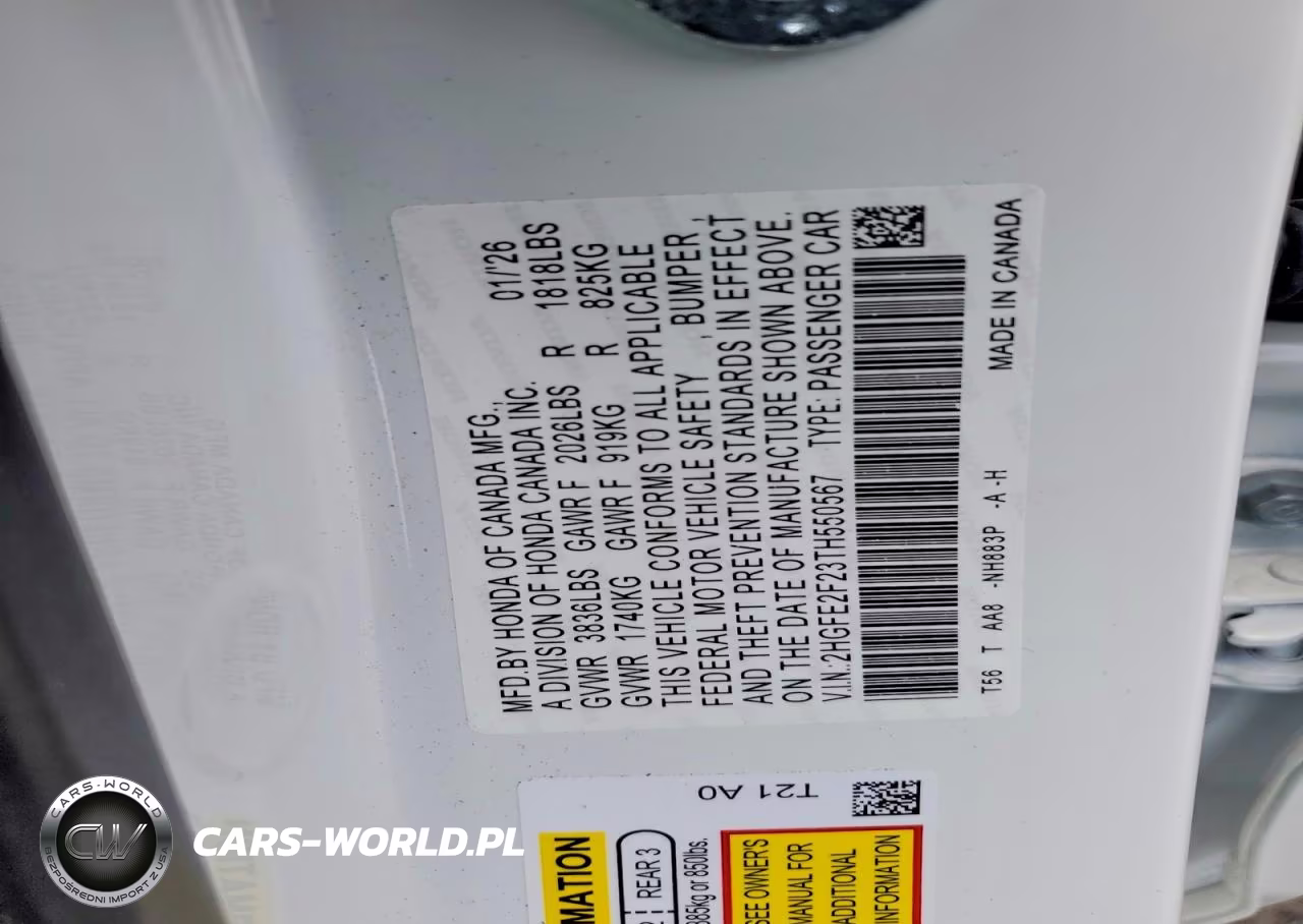 2026 Honda Civic Lx VIN:2HGFE2F23TH550567 - 12