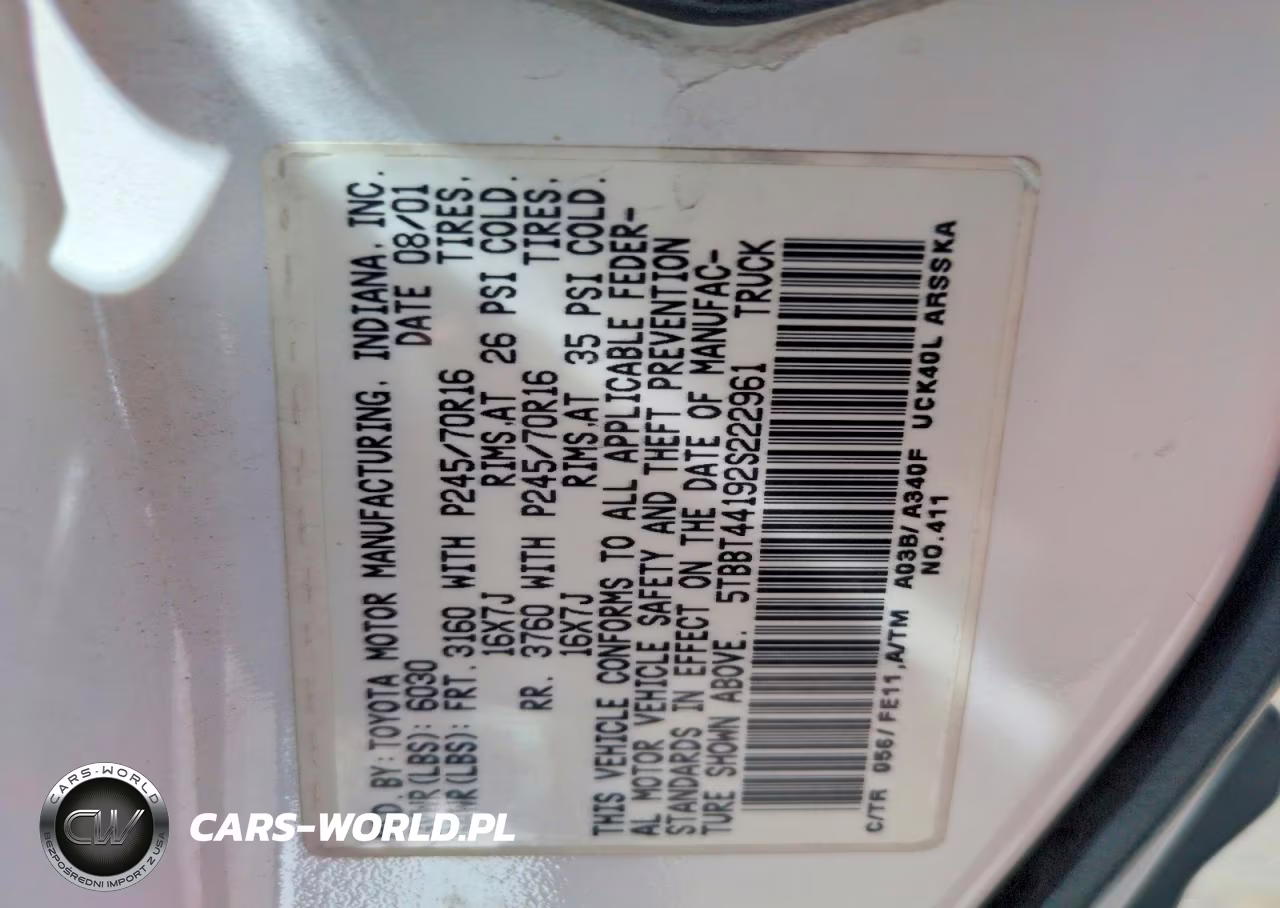2002 Toyota Tundra Sr5 V8 VIN:5TBBT44192S222961 - 12