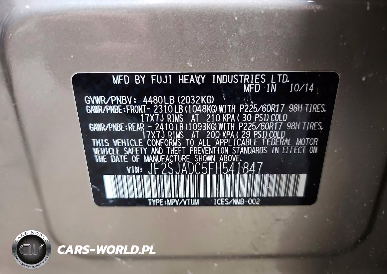 2015 Subaru Forester 2.5I Premium VIN:JF2SJADC5FH541847 - 12