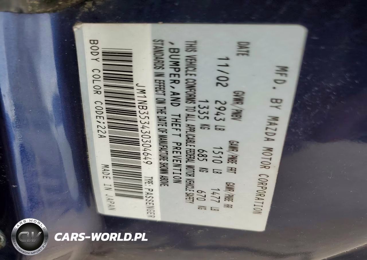 2003 Mazda Mx-5 Miata Base VIN:JM1NB353430304649 - 12