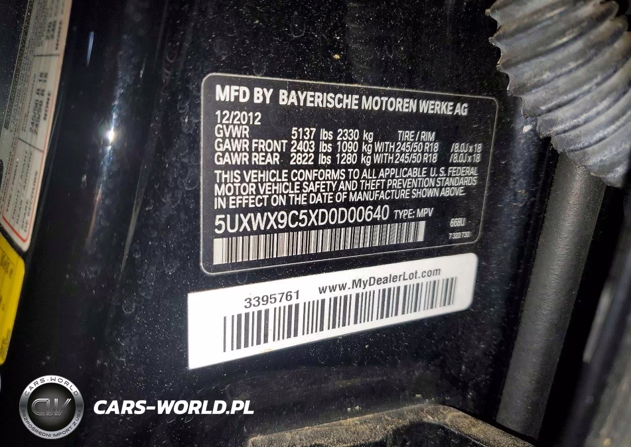 2013 BMW X3 xDrive28I VIN:5UXWX9C5XD0D00640 - 13