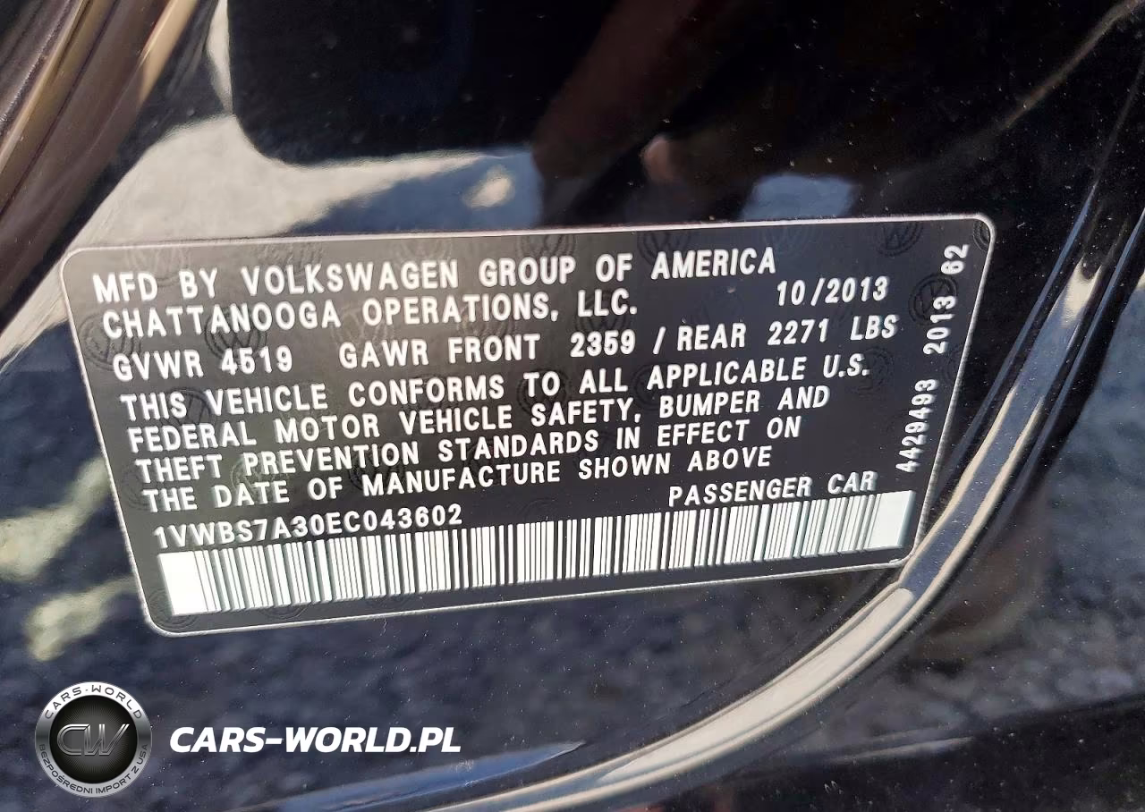2014 Volkswagen Passat Se VIN:1VWBS7A30EC043602 - 12