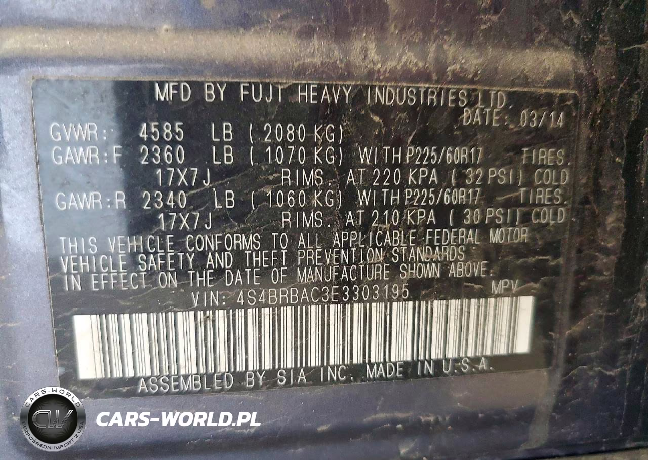 2014 Subaru Outback 2.5I VIN:4S4BRBAC3E3303195 - 13