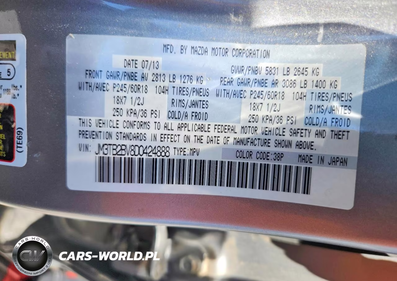 2013 Mazda Cx-9 Sport VIN:JM3TB2BV8D0424888 - 12