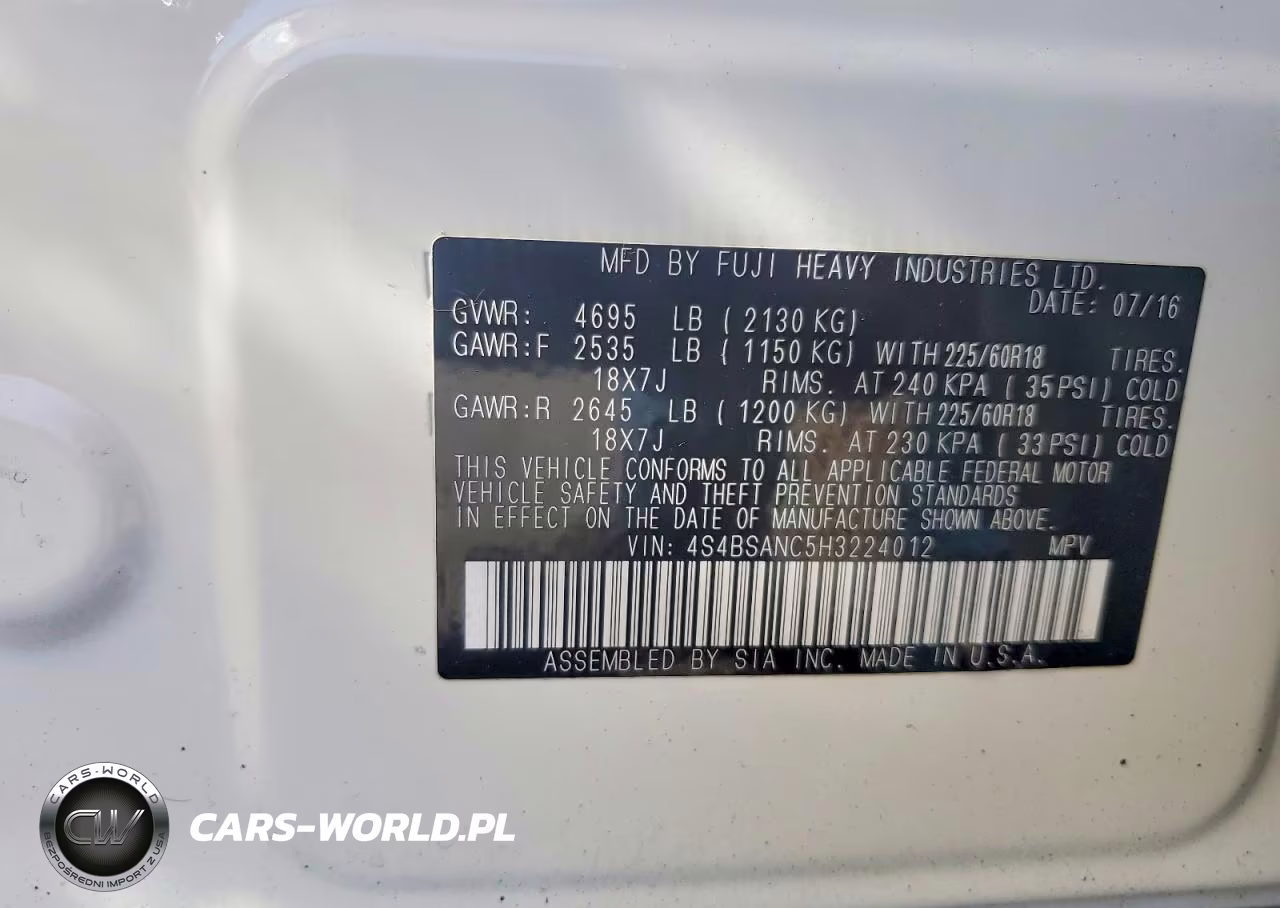 2017 Subaru Outback 2.5I Limited VIN:4S4BSANC5H3224012 - 12