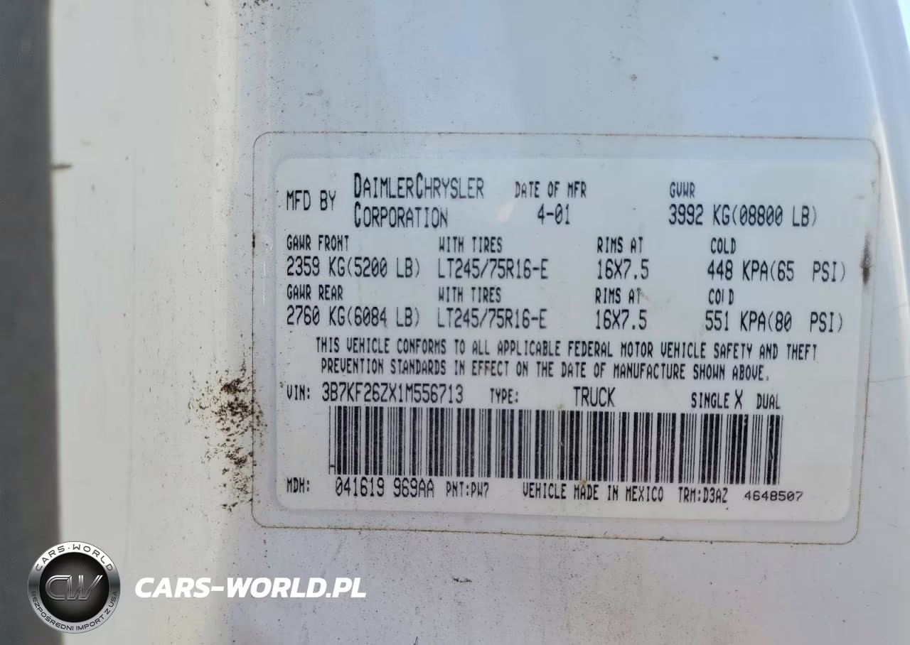 2001 Dodge Ram 2500 VIN:3B7KF26ZX1M556713 - 12