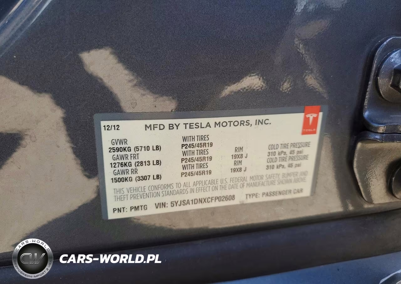 2012 Tesla Model S VIN:5YJSA1DNXCFP02608 - 12