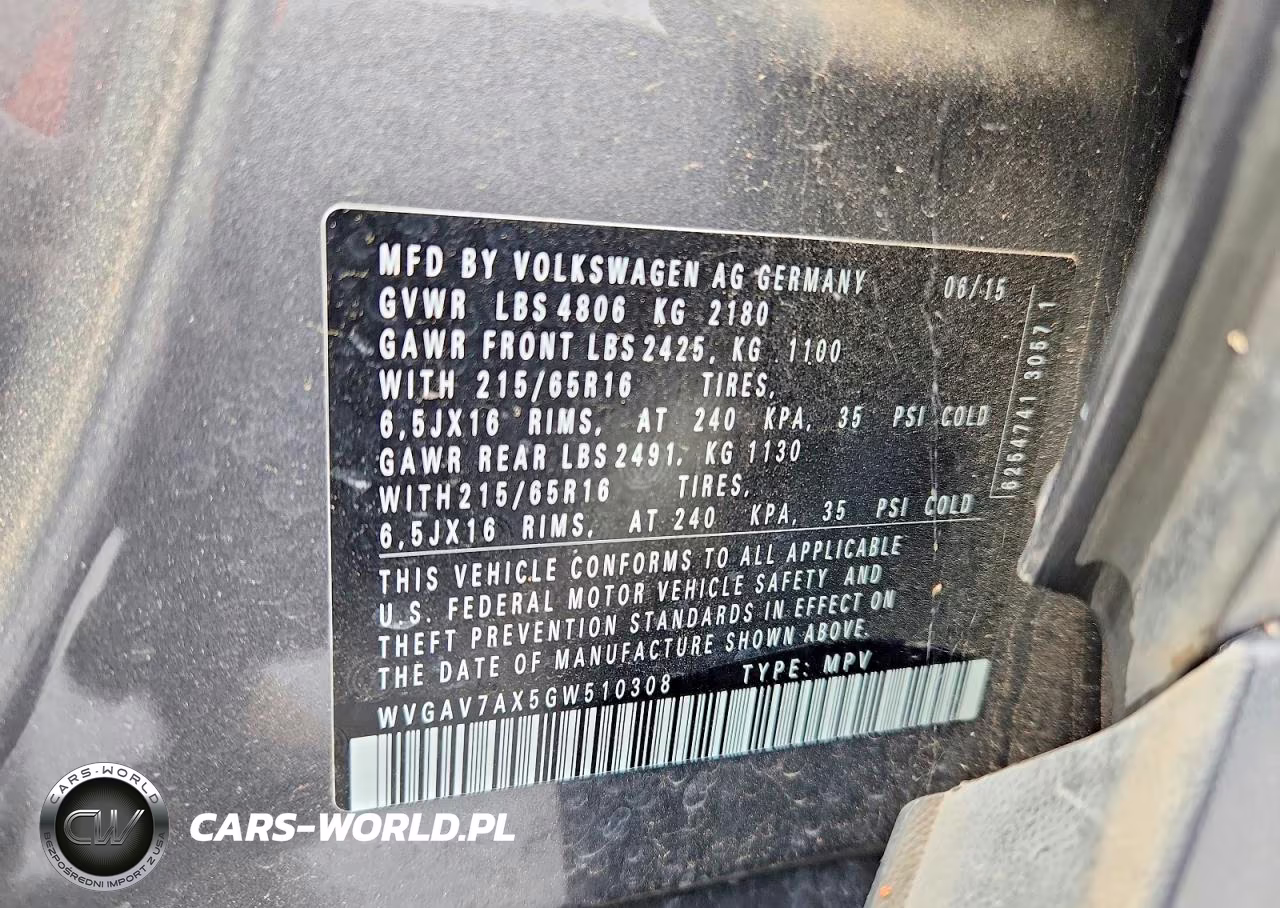 2016 Volkswagen Tiguan S VIN:WVGAV7AX5GW510308 - 12