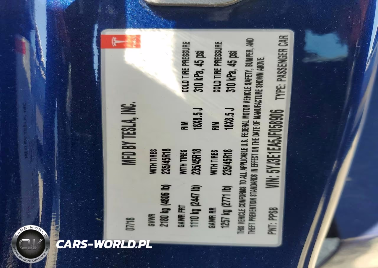 2018 Tesla Model 3 VIN:5YJ3E1EA5JF058906 - 13