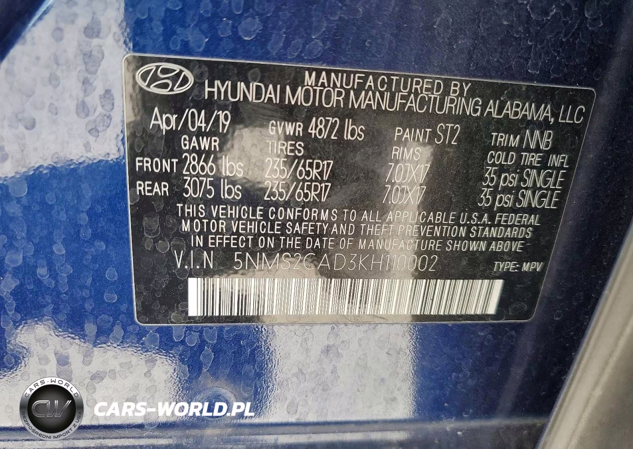 2019 Hyundai Santa Fe Se VIN:5NMS2CAD3KH110002 - 13