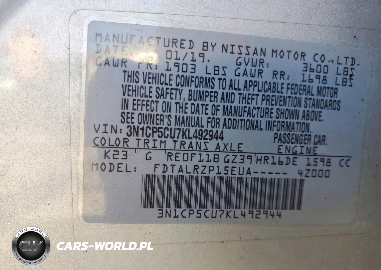 2019 Nissan Kicks S VIN:3N1CP5CU7KL492944 - 13