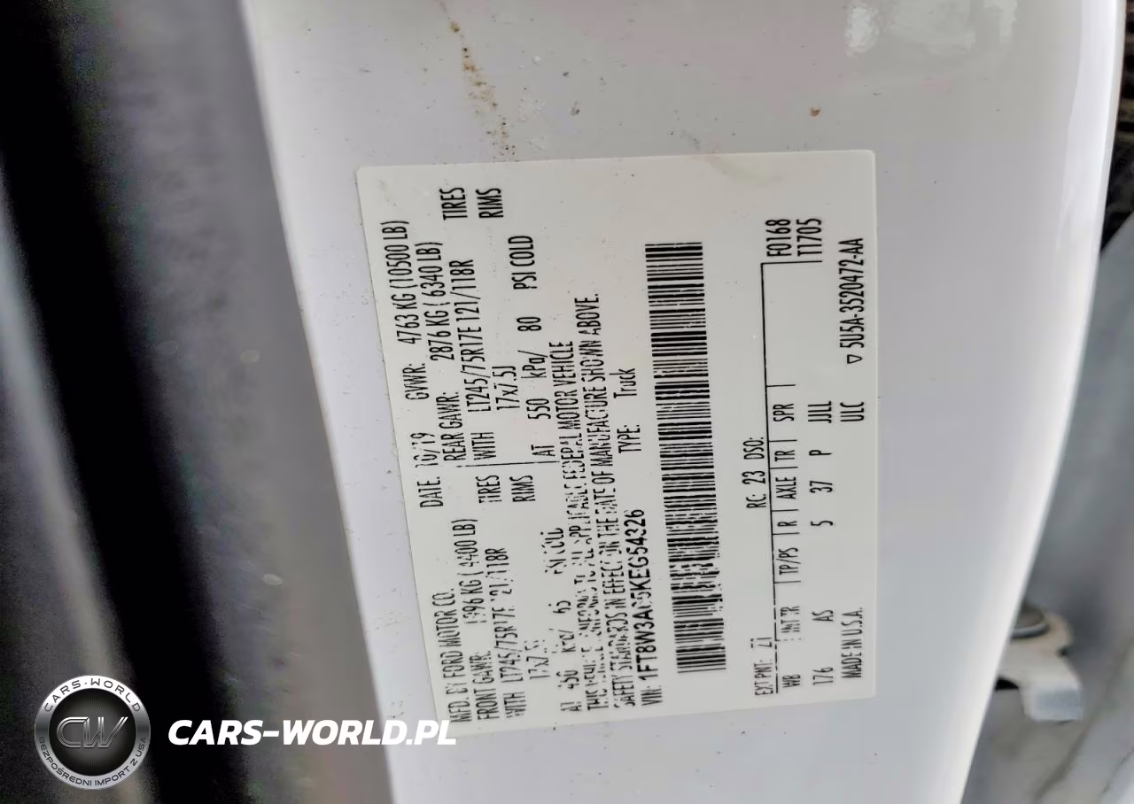 2019 Ford F350 Super Duty VIN:1FT8W3A65KEG54326 - 12